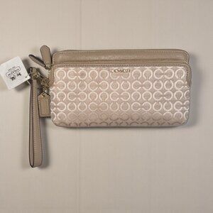 Coach Madison Double Zip Wristlet 51221 Pink Pearlescent OP Art Canvas Wallet
